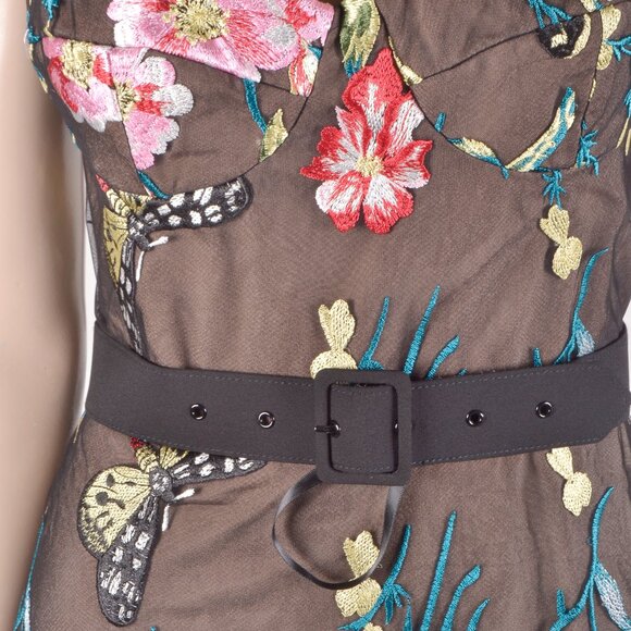 Dress the Population Carlita Belted Embroidered Midi-Dress Black - Picture 3 of 3